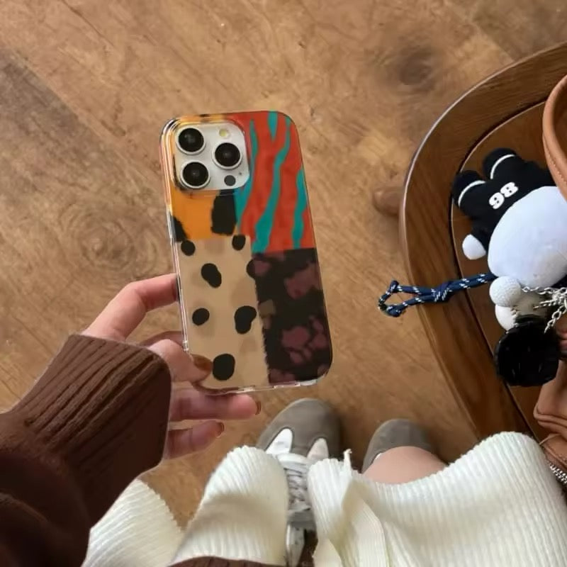 Retro Leopard iPhone Case – Four-Color Patchwork Phone Case – The Feelz Retro Leopard iPhone Case – Four-Color Patchwork Phone Case – The Feelz