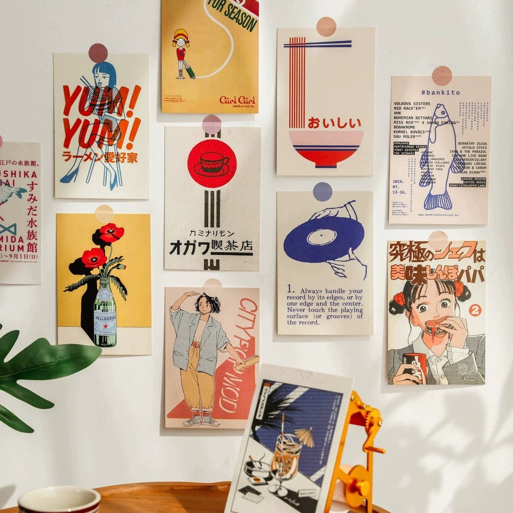 Showa-inspired decorative postcards for DIY wall décor