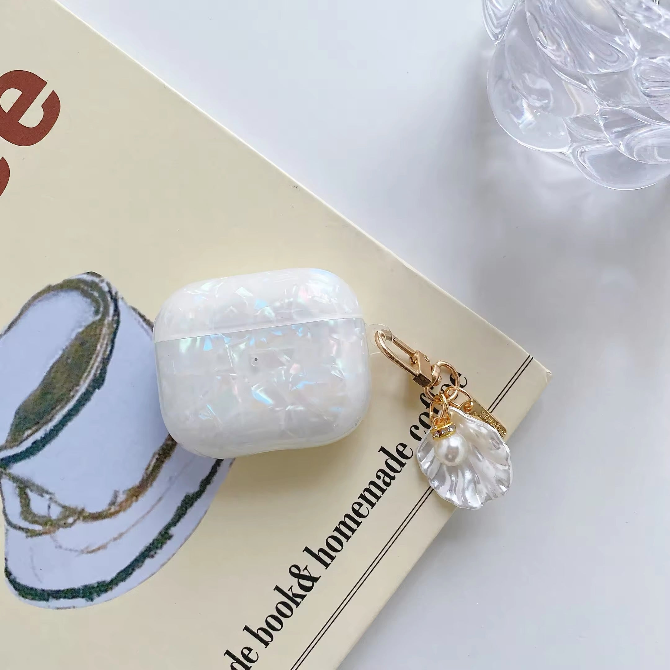 Aesthetic shell AirPods case with detachable keychain