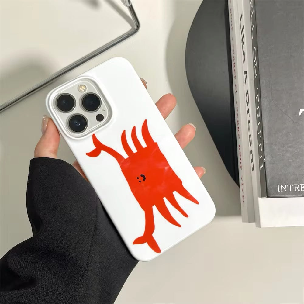 Soft Silicone Red Crab iPhone Case – Stylish Korean Graffiti Cover