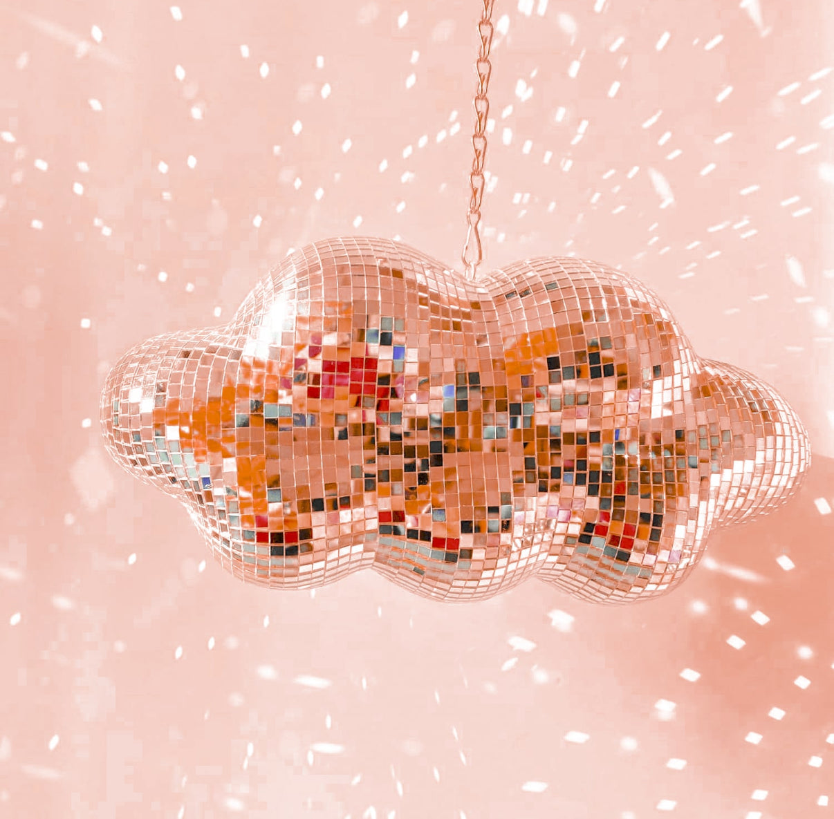 Coquette vibe rose gold cloud disco for wall or party setup.