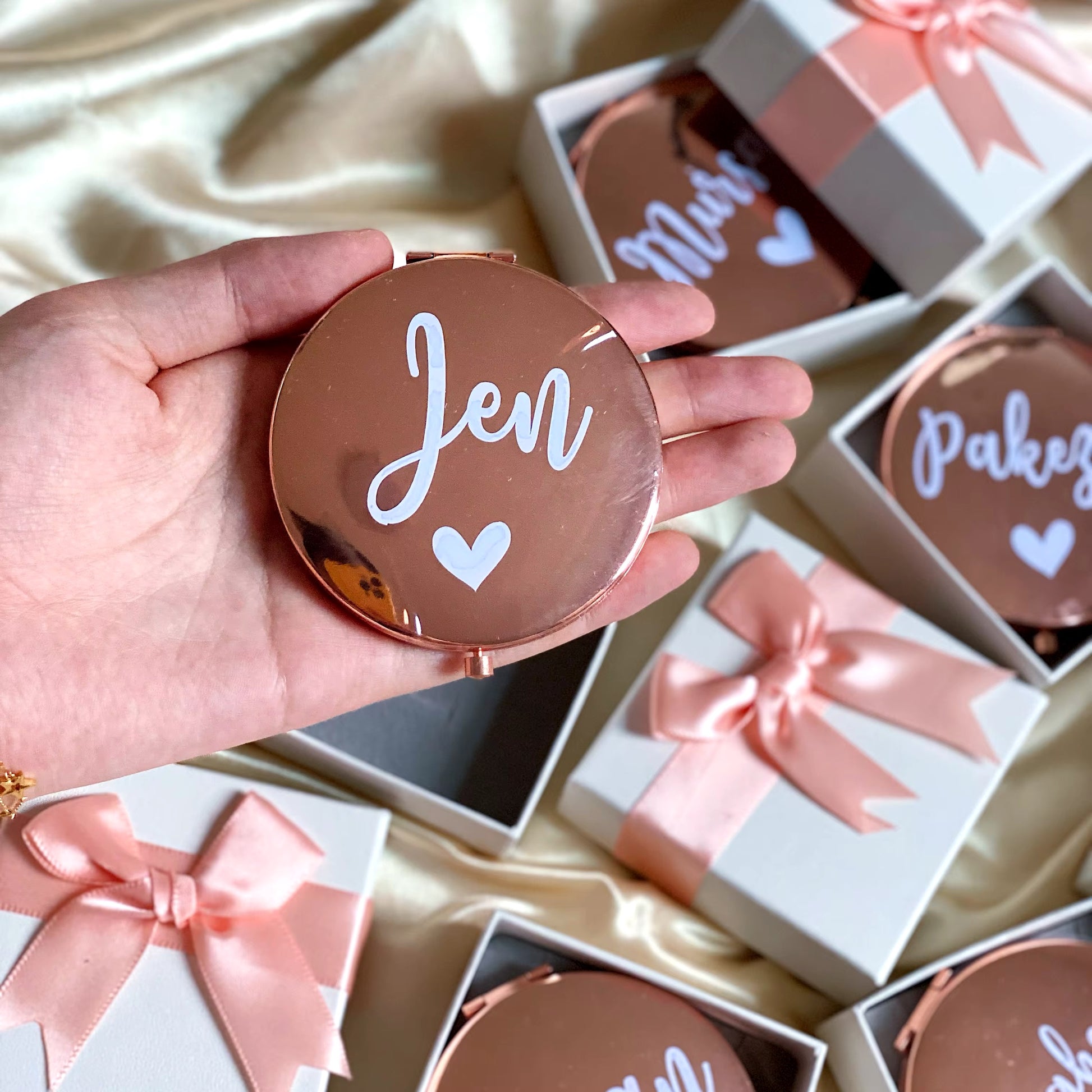 rose gold personalized compact mirror gift for her