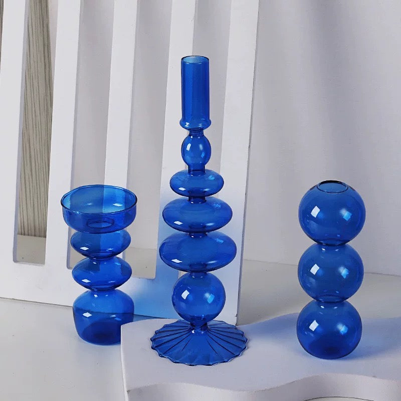 Aesthetic blue candle holder vase for Christmas decor