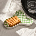 Ceramic checkered jewelry tray with plaid design