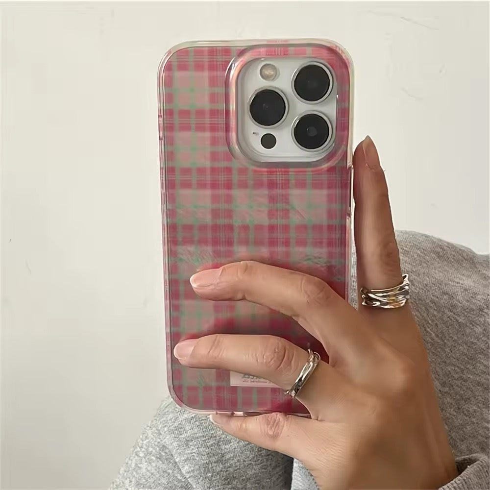Soft pink plaid iPhone case for aesthetic and Y2K fashion lovers