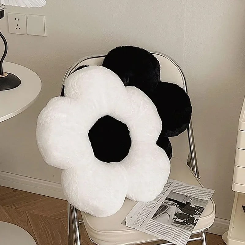 Black and white sunflower cushion for girly bedroom decor