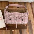 Pink Plaid Handbag with Bow for Girls