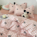 Nordic aesthetic pink bedding set with bowknot details