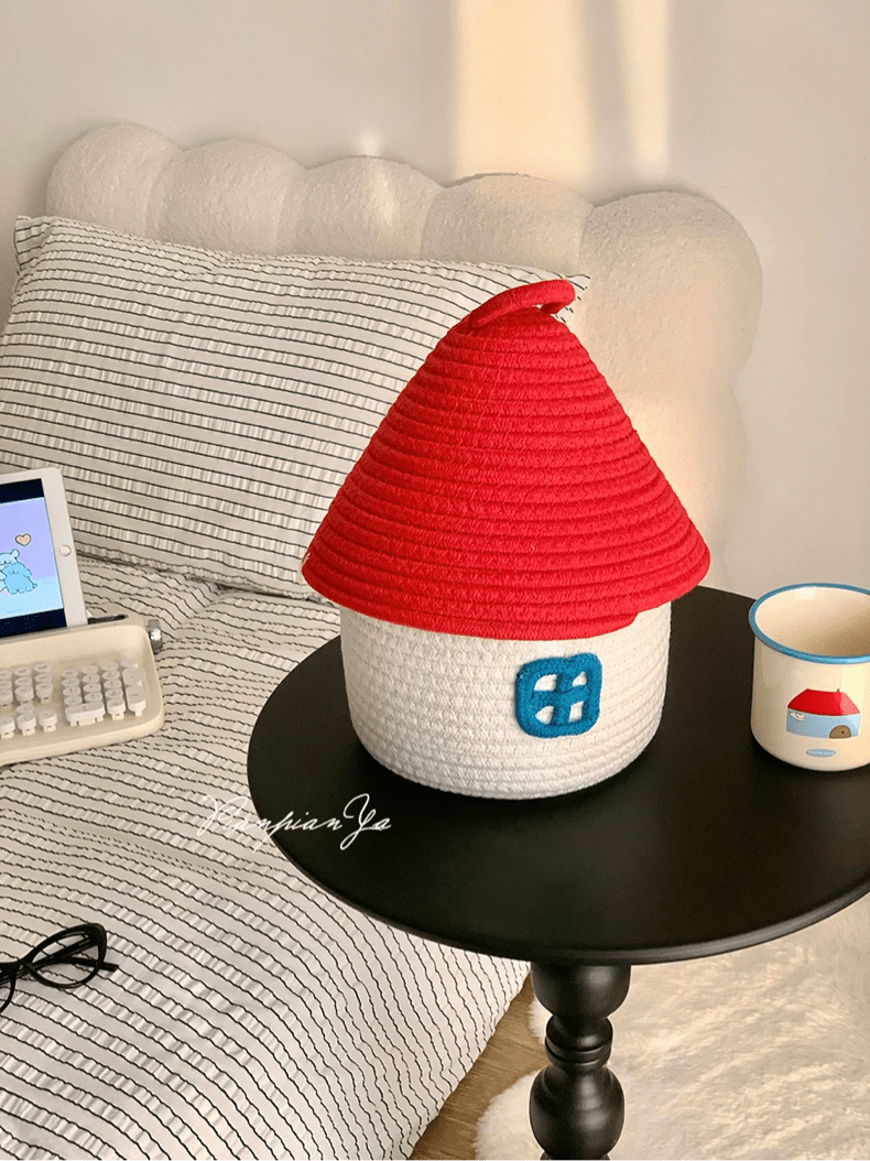 Storage container with red top and pink base, perfect for sundries.