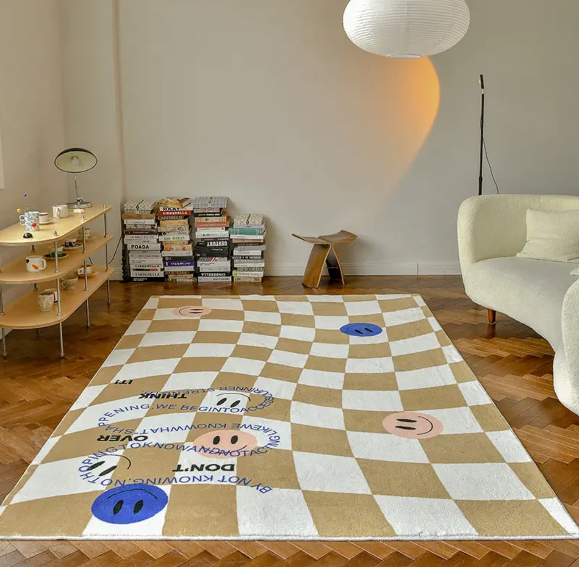 Soft Living Room Checkerboard Rug – Decorative Pastel Rug