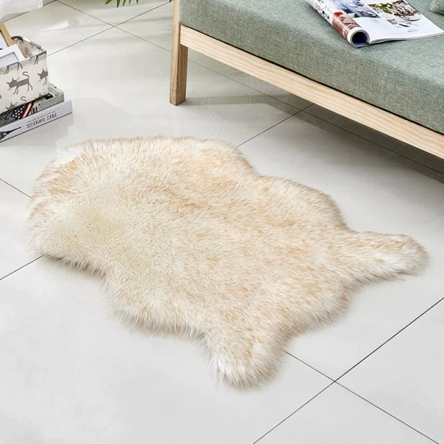 White aesthetic faux fur rug for soft girl room