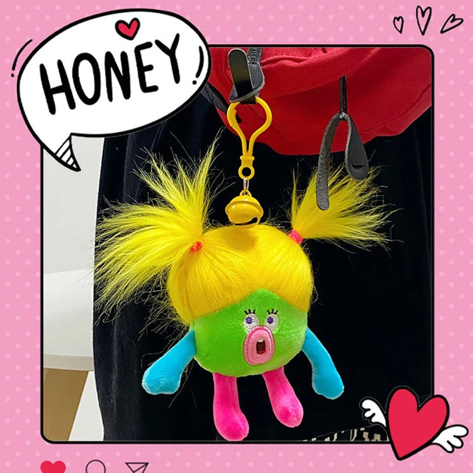 Plush Hair Doll Keychain – Funny Colored Hair Plush Toy for Kids