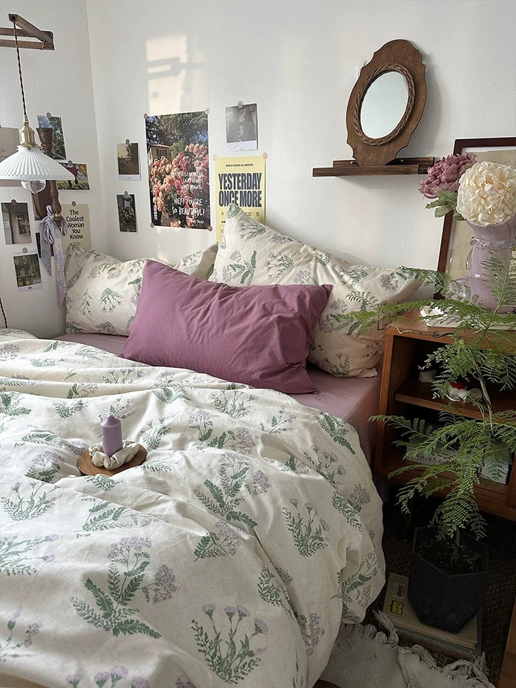 Floral cotton bedding creating soft welcoming atmosphere with elegant botanical patterns for restful everyday sleeping.