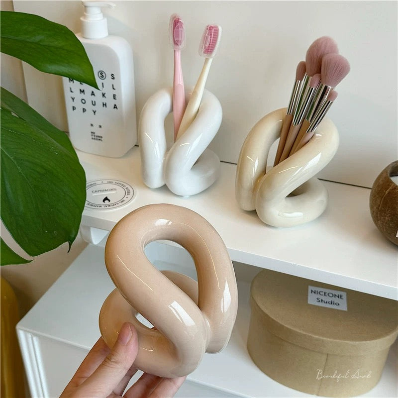 Elegant handmade ceramic brush holder for modern bathroom decor