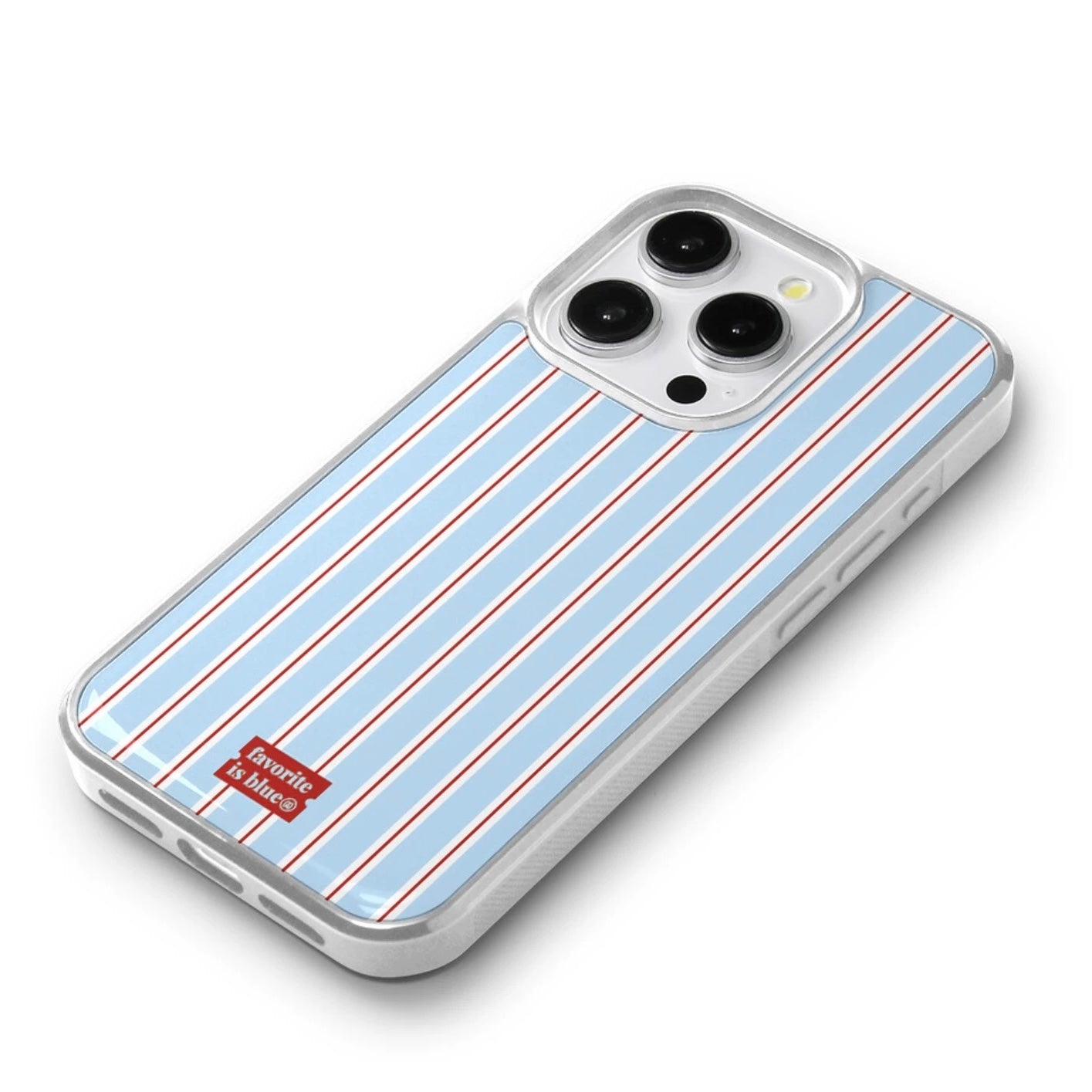 Phone case with blue and red striped design on a white background