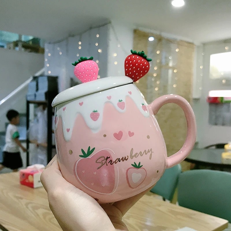 Gift for mom - kawaii strawberry mug