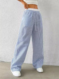 Comfy pink and blue striped trousers for lounging