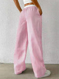 Striped pink pants for women, high-waist wide-leg casual trousers