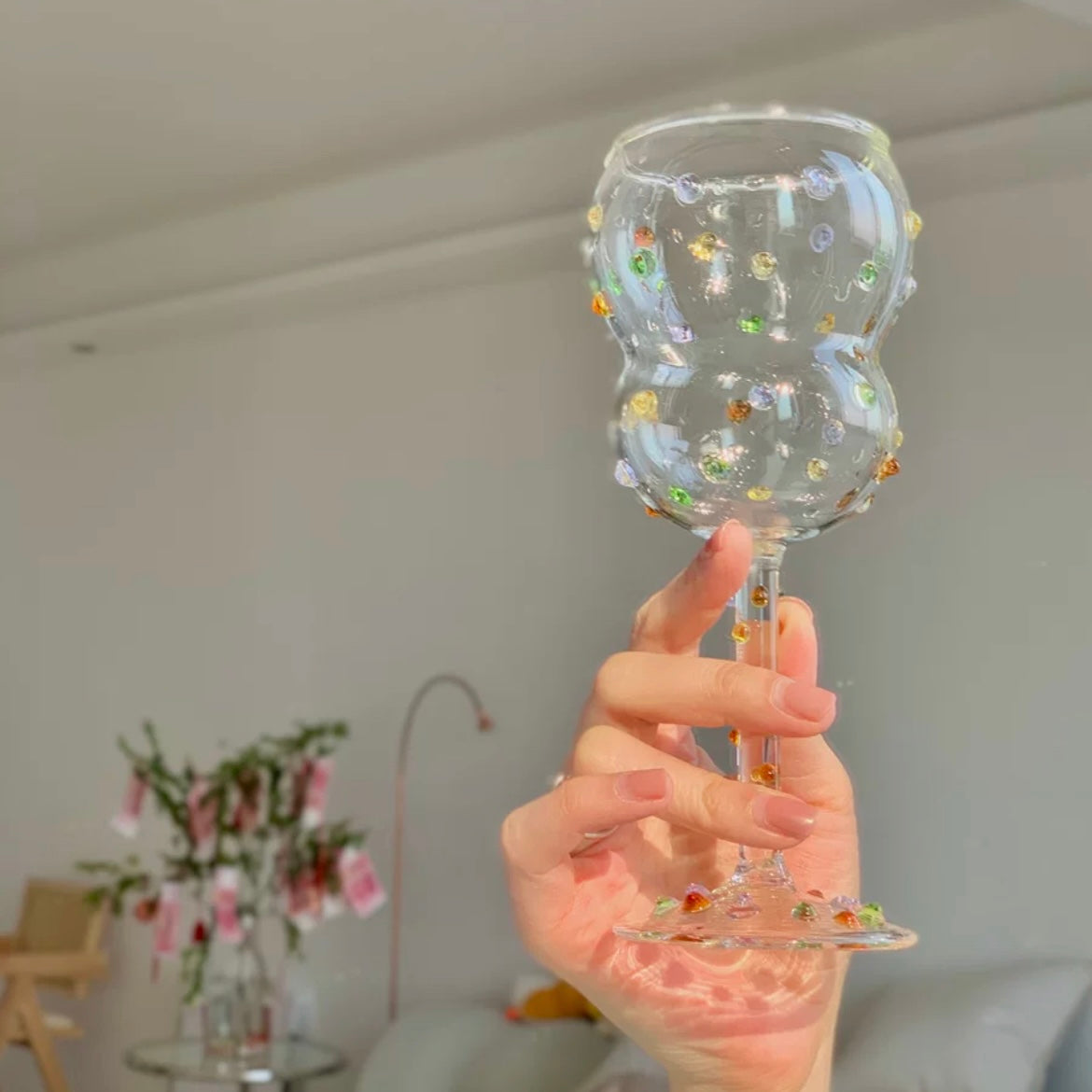 Colorful sugar bean patterned cocktail wine glass