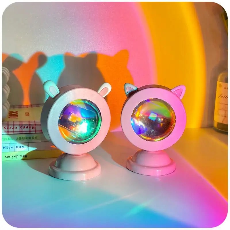 USB-powered sunset projector light in pink and rainbow tones