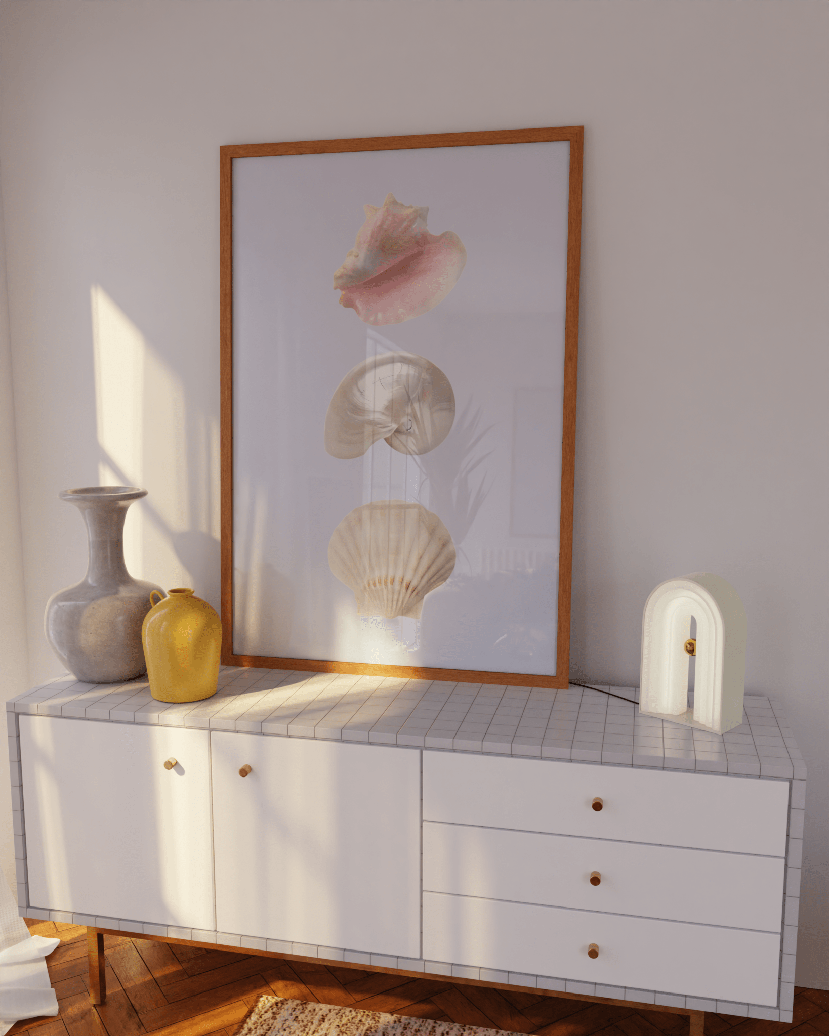 Blue line art deck chair poster with umbrella, a must-have for dopamine decor trends