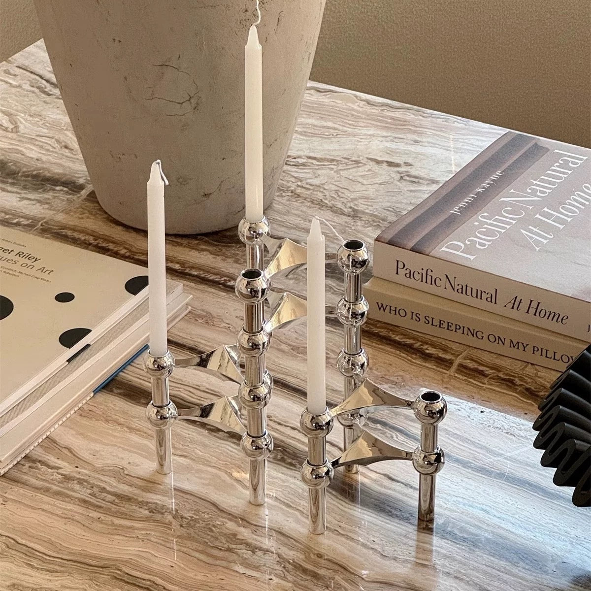 Close-up of the Nordic Metal Molecular Candle Holder showcasing its sleek stainless steel finish.