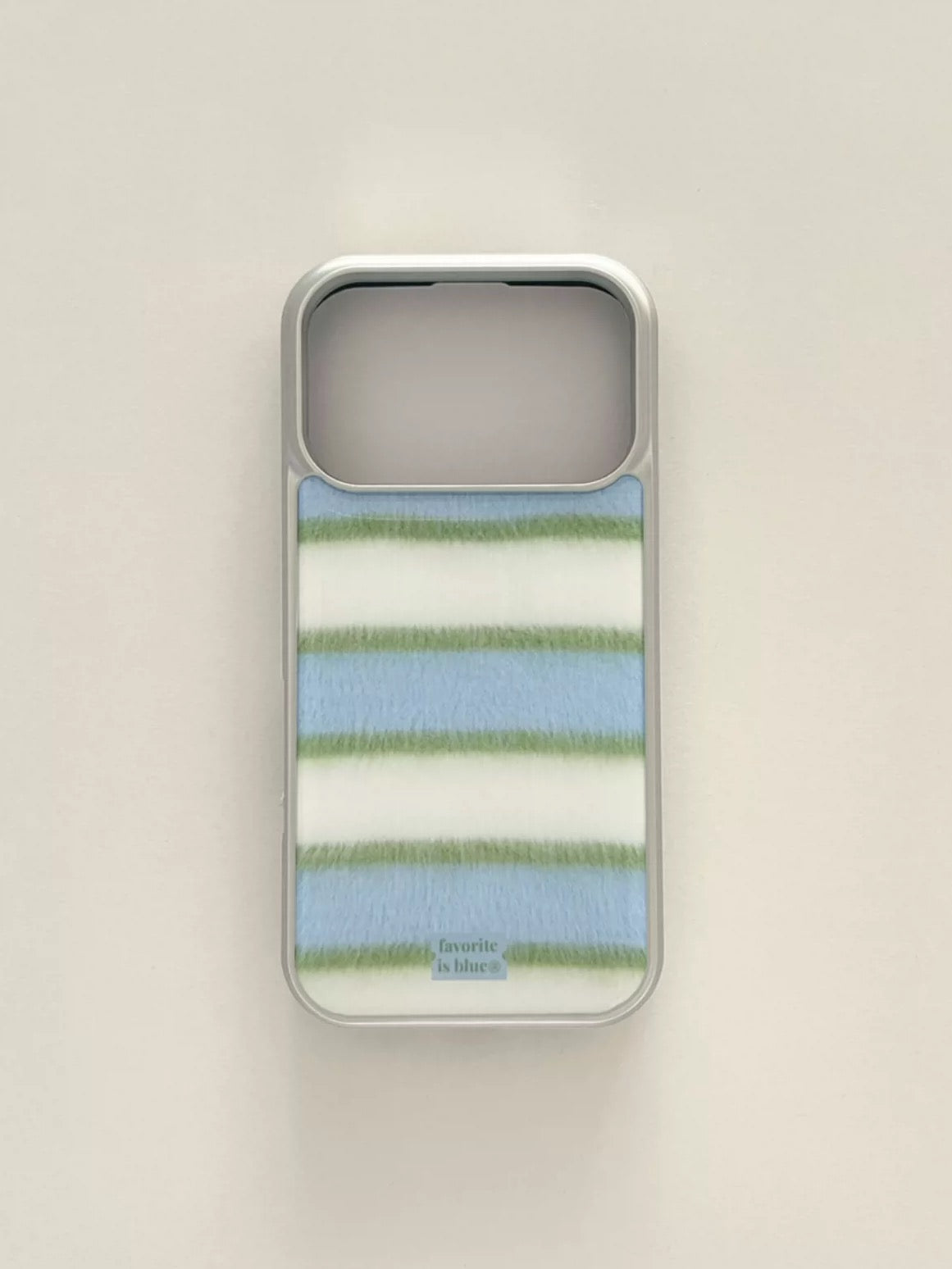 Phone case with striped pattern on a beige background