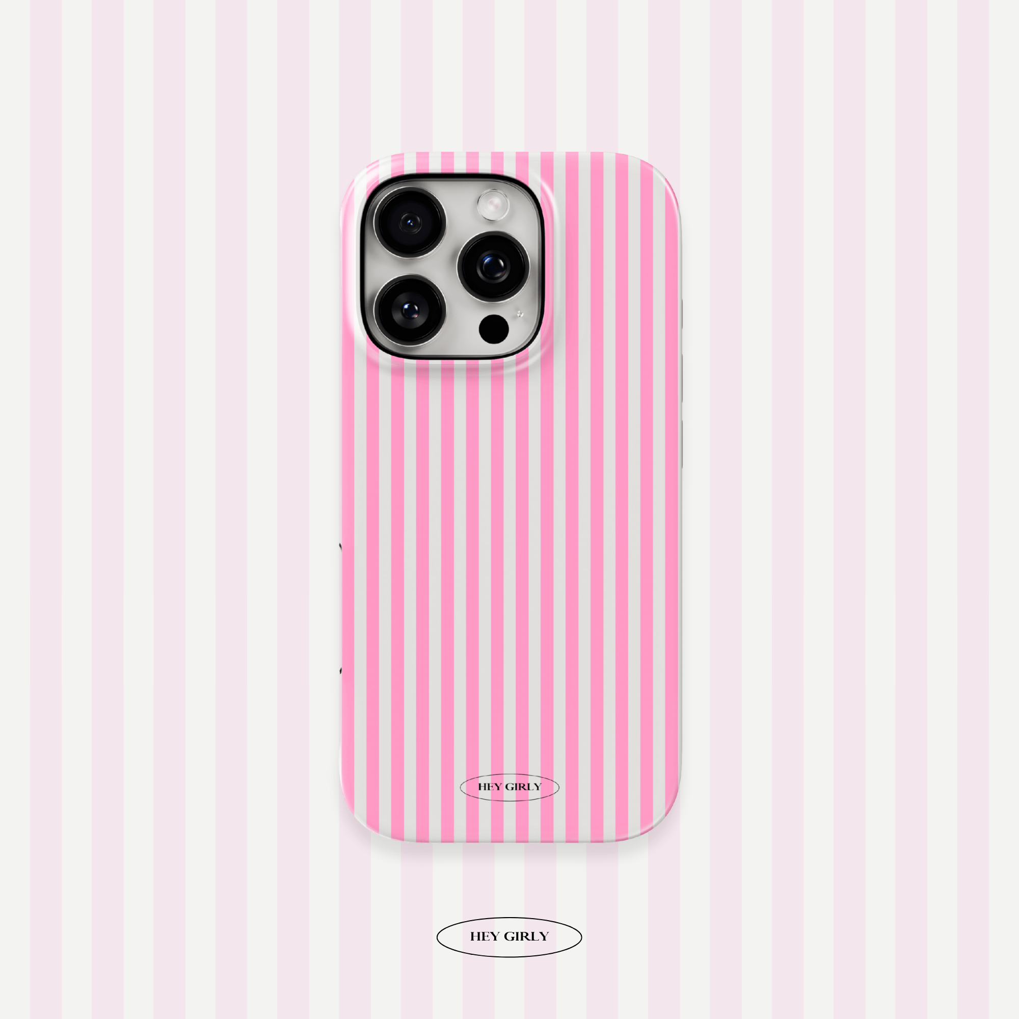 Hey Girly x The Feelz collab case with vertical pink lines for iPhone 16