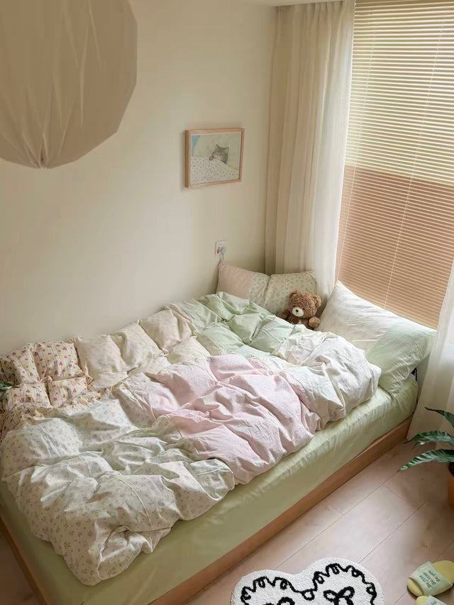 Spring Green Floral Duvet Cover Set