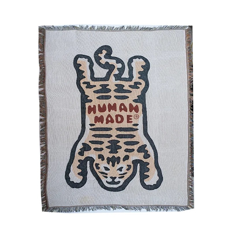 Tiger folk art blanket for boho home decor