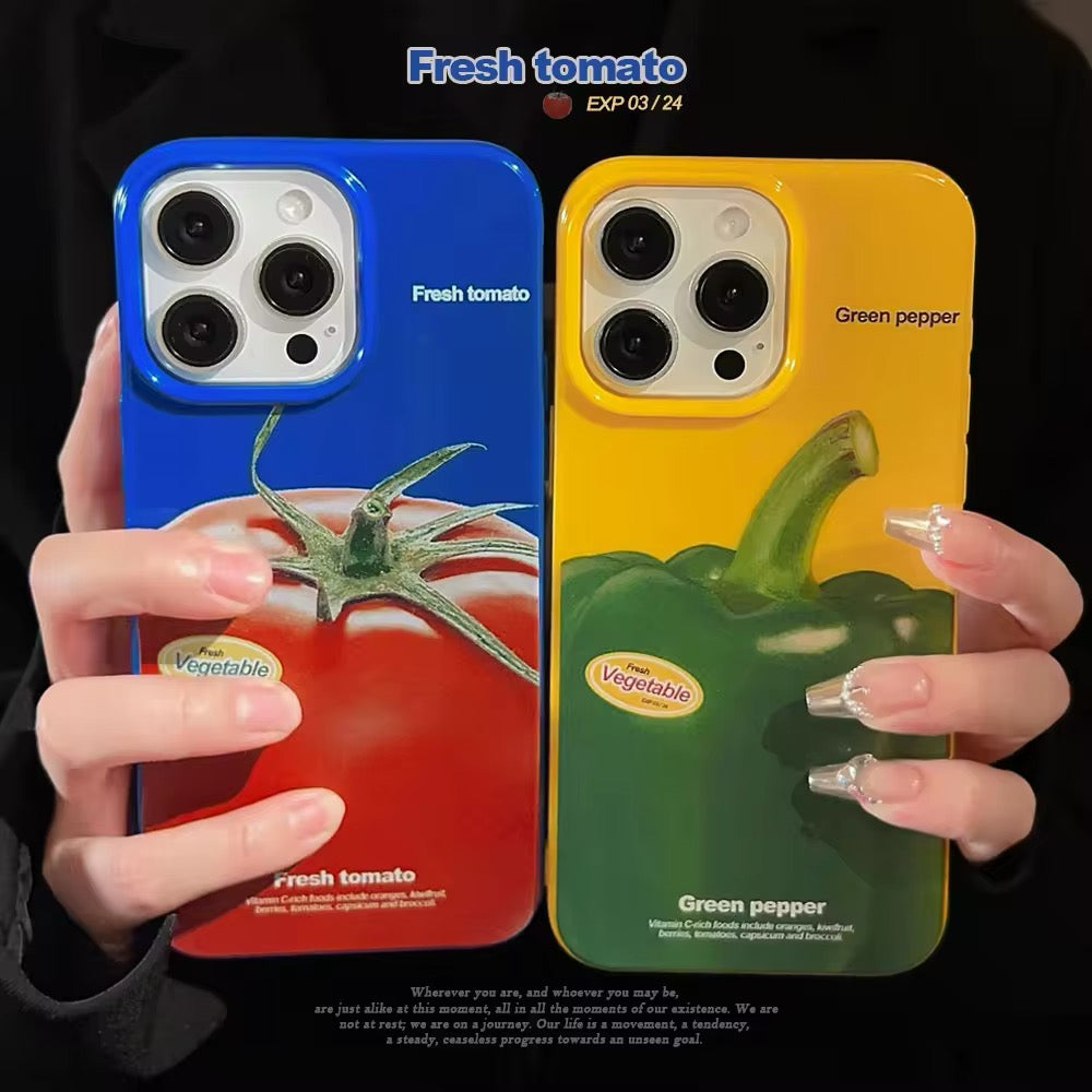 Fresh tomato and green pepper art phone case for iPhone 15