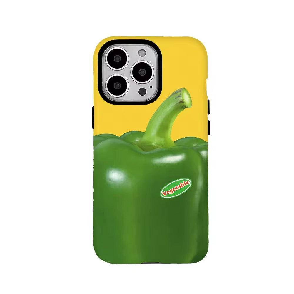 Aesthetic bell pepper iPhone case with vibrant yellow backdrop