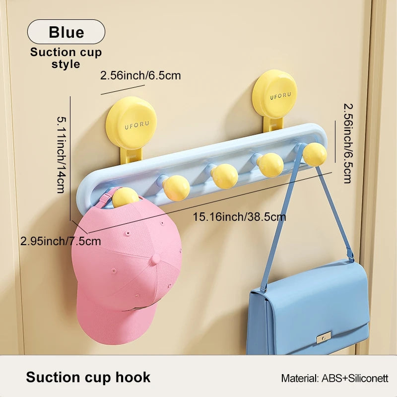 Suction cup hook with dimensions and product details on a beige background