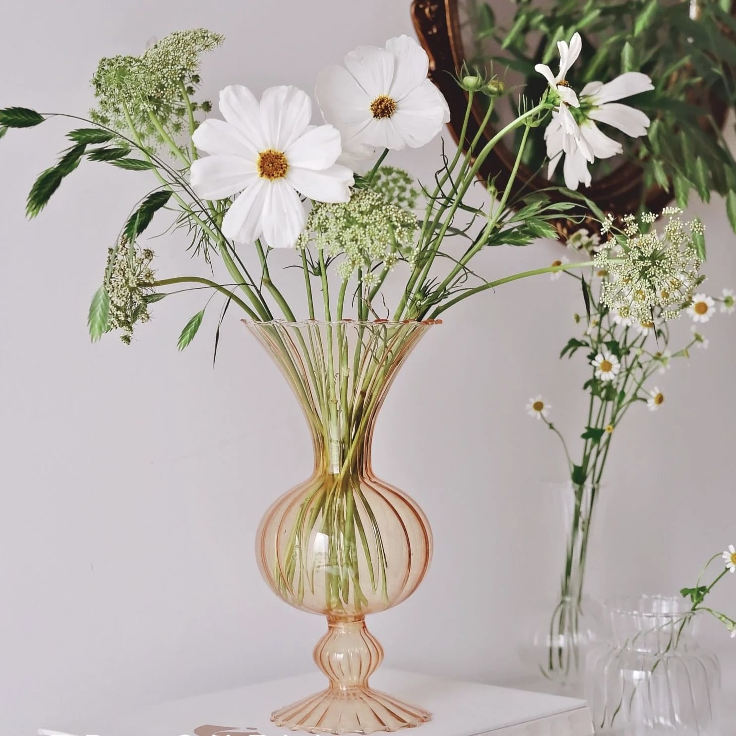 Rounded Glass Flute Vase for Hydroponic Plants and Flower Arrangements