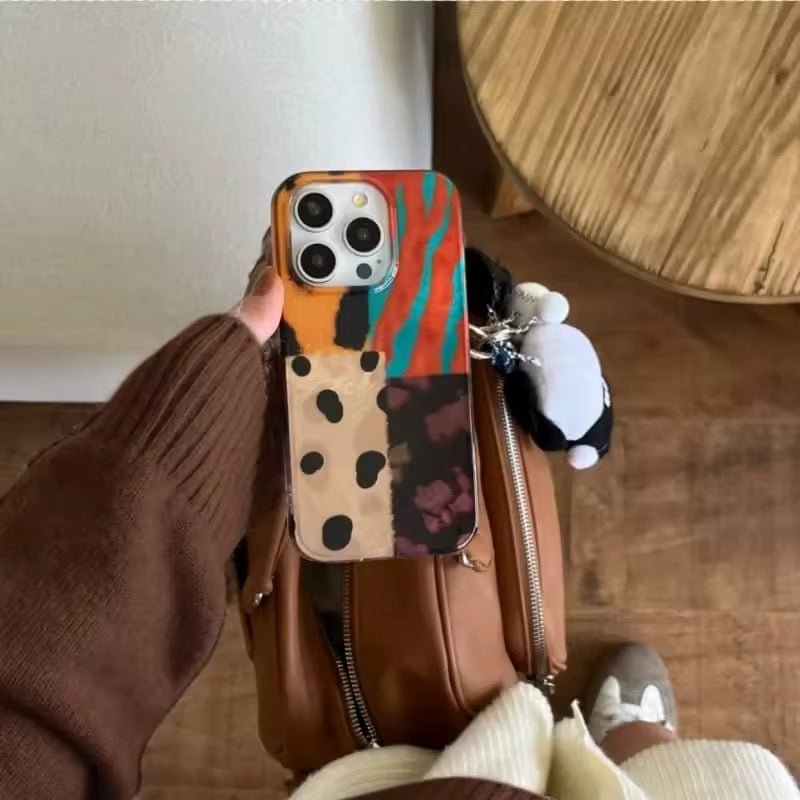 Retro Leopard iPhone Case – Four-Color Patchwork Phone Case – The Feelz Retro Leopard iPhone Case – Four-Color Patchwork Phone Case – The Feelz