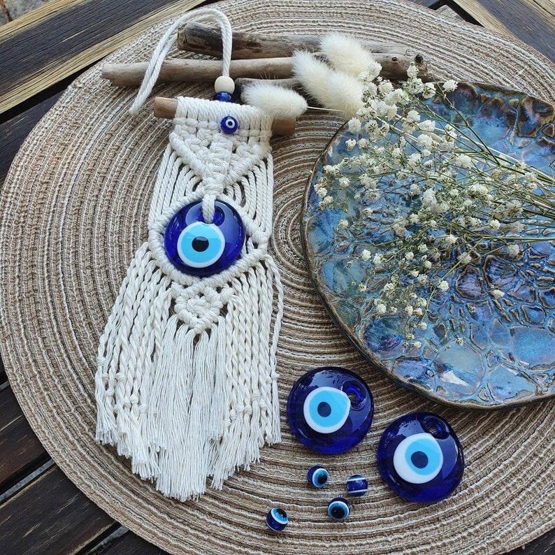 Turkish evil eye wall hanging with handcrafted macrame
