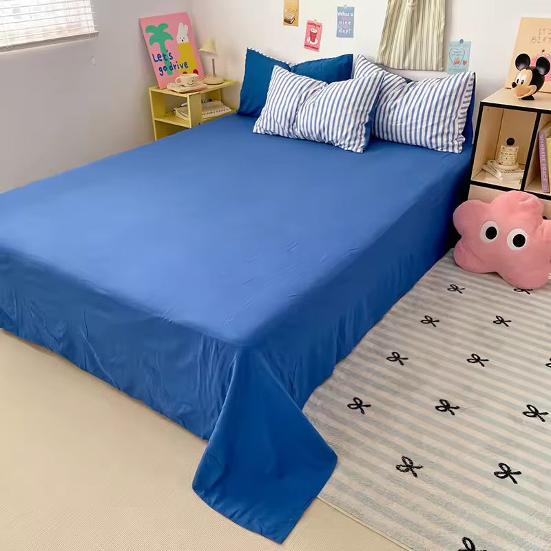 Aesthetic Pinterest-ready bedroom styled with a blue striped duvet cover set.