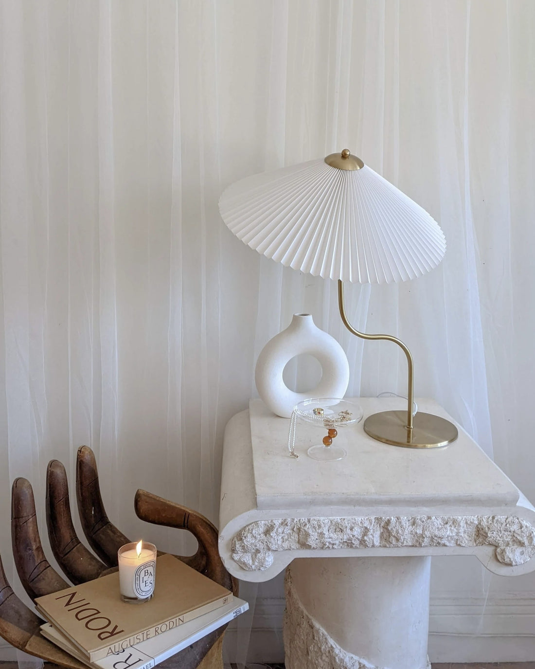 Vintage Pleated Brass Table Lamp – Front View