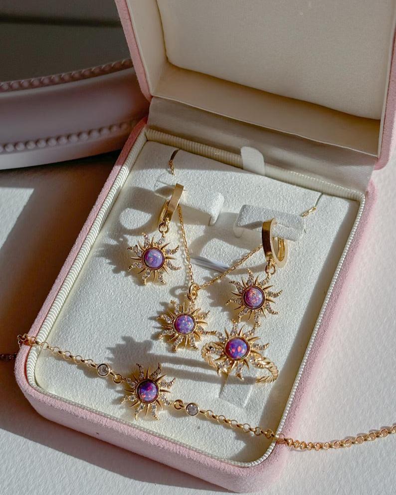 Gold and silver plated opal sun jewelry