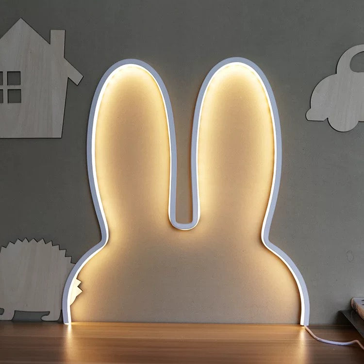 USB Powered LED Desk Lamp – Rabbit Neon Night Light for Kids' Rooms and Bedside Tables