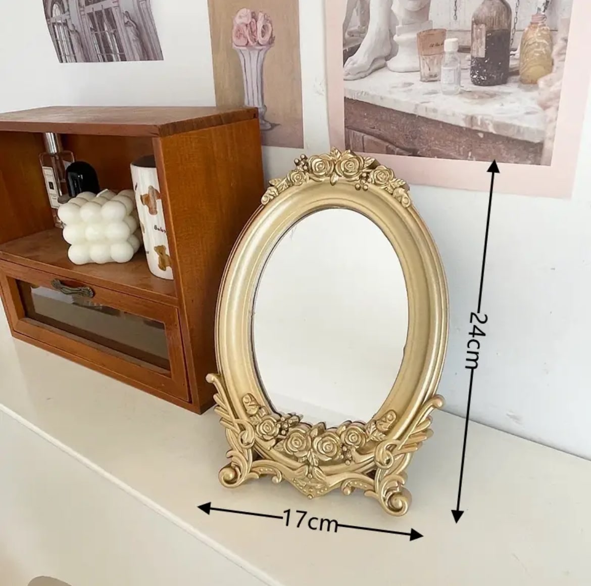 Vintage Gold Aesthetic Carving Frame Table Mirror for Elegant Home Decor