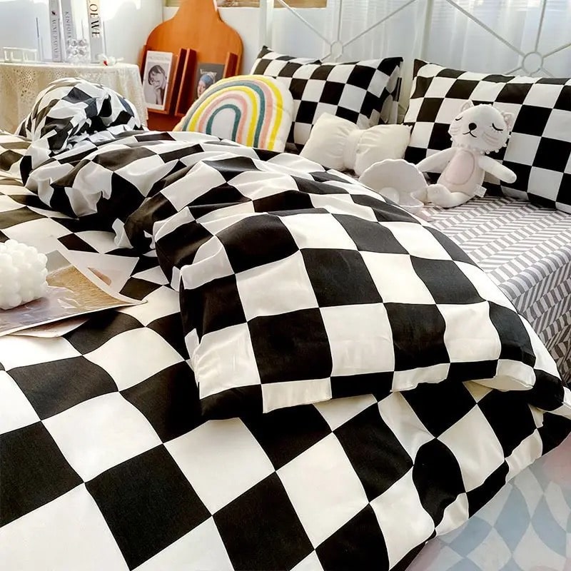 Vintage Checkerboard Bedding Set - Single Size Plaid Bedding for Retro Decor