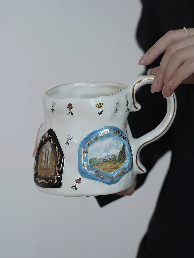 Vintage Gold Ceramic Coffee Mug for Daily Use