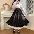 Hepburn-inspired black and white long Lolita skirt