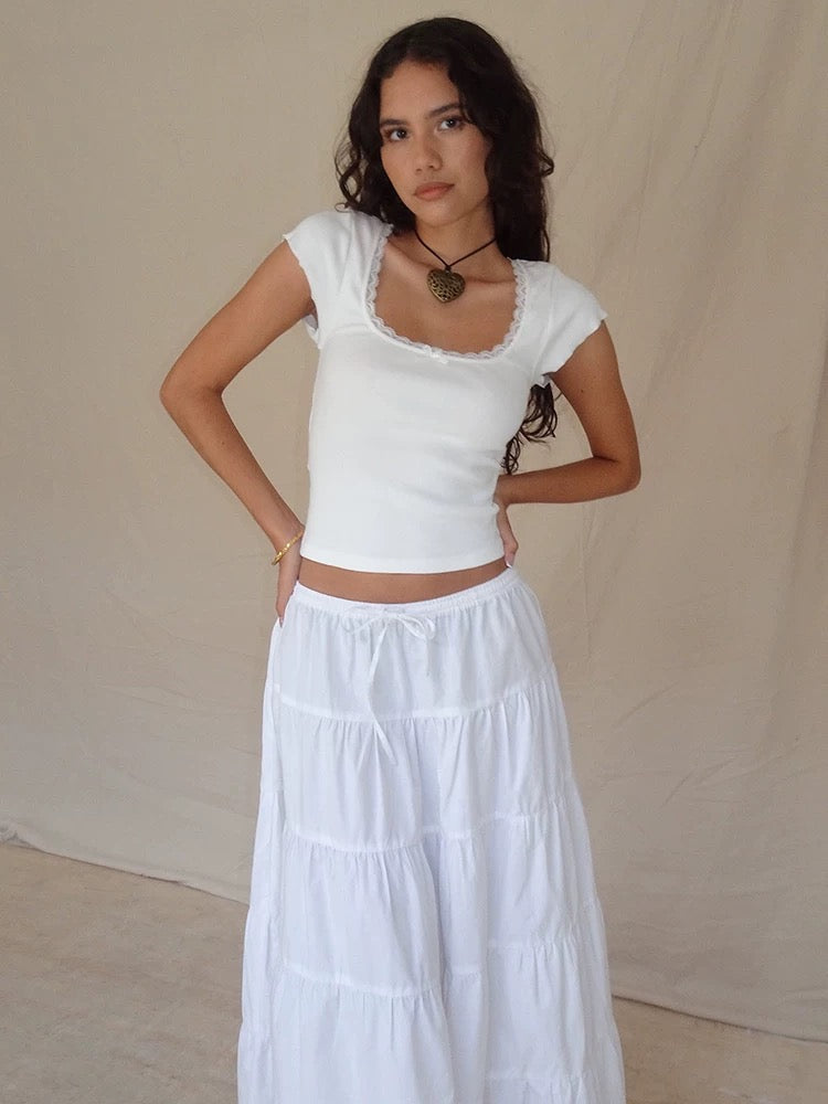 Square Neck Crop Top | Lace Trim Baby Tee in 3 Colors – The Feelz