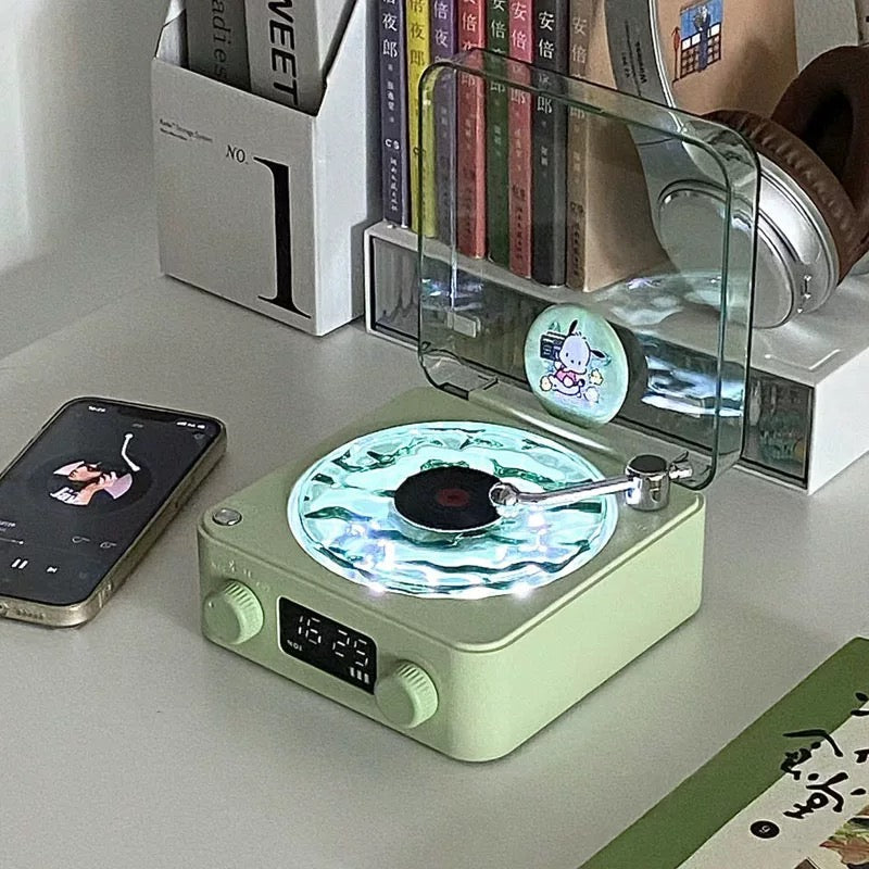 Compact retro speaker in vinyl record design, RGB night light for gaming room decor