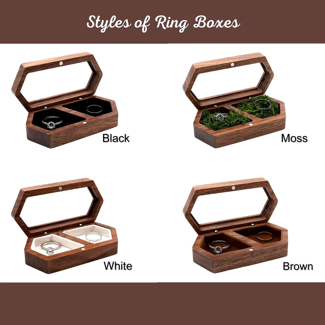 Unique antique wooden jewelry ring holder box