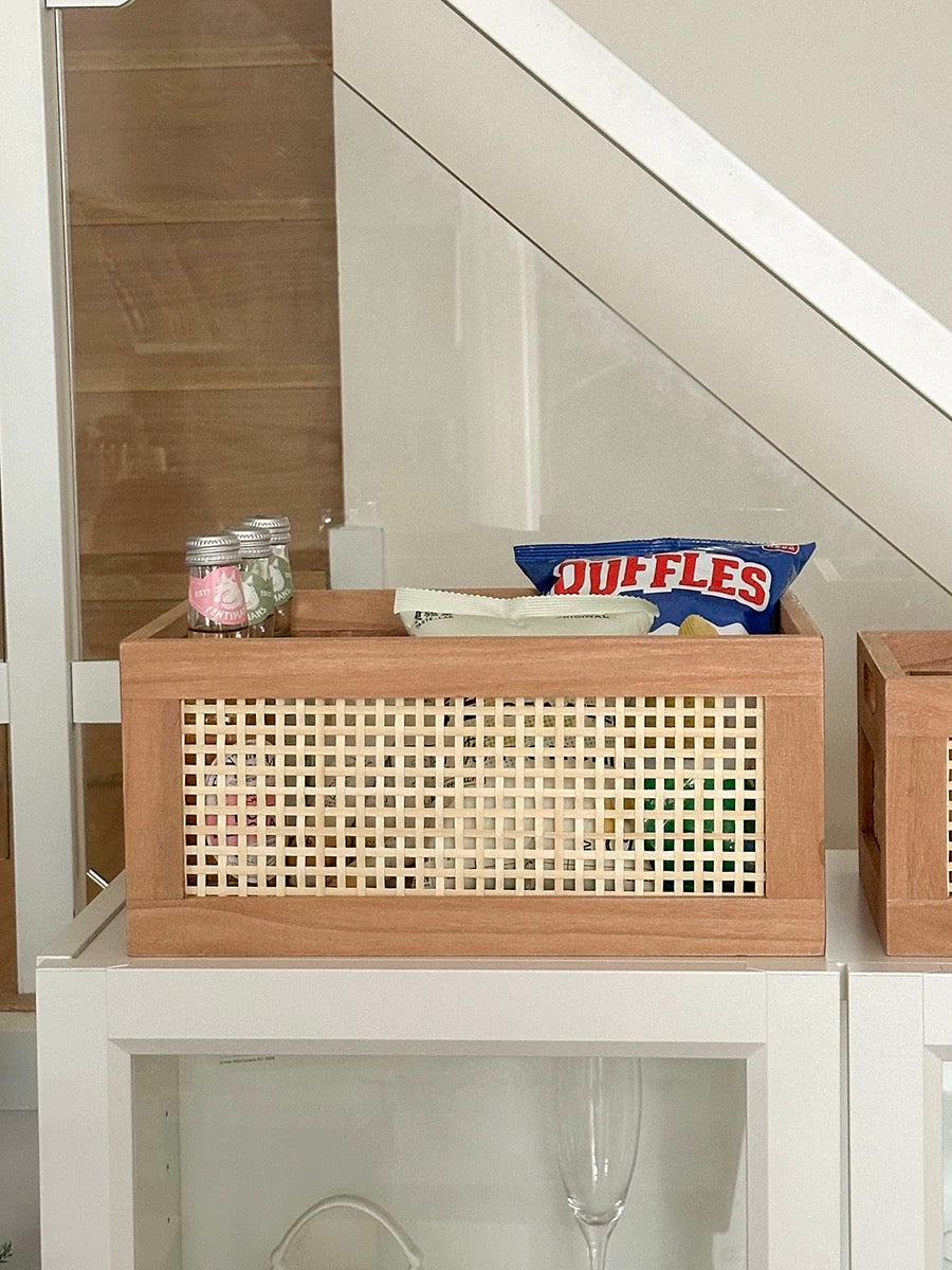 Vintage Wooden Basket for Storage – Bohemian Decor Organizer