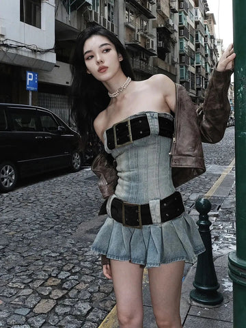 2000s denim dress Dress Over Jeans Trend From the 2000s