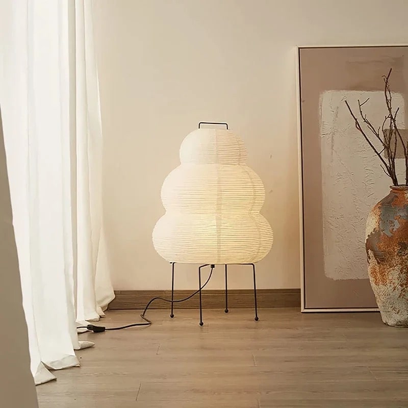 Elegant Japanese Wabi-Sabi lamp with rice paper shade for bedroom